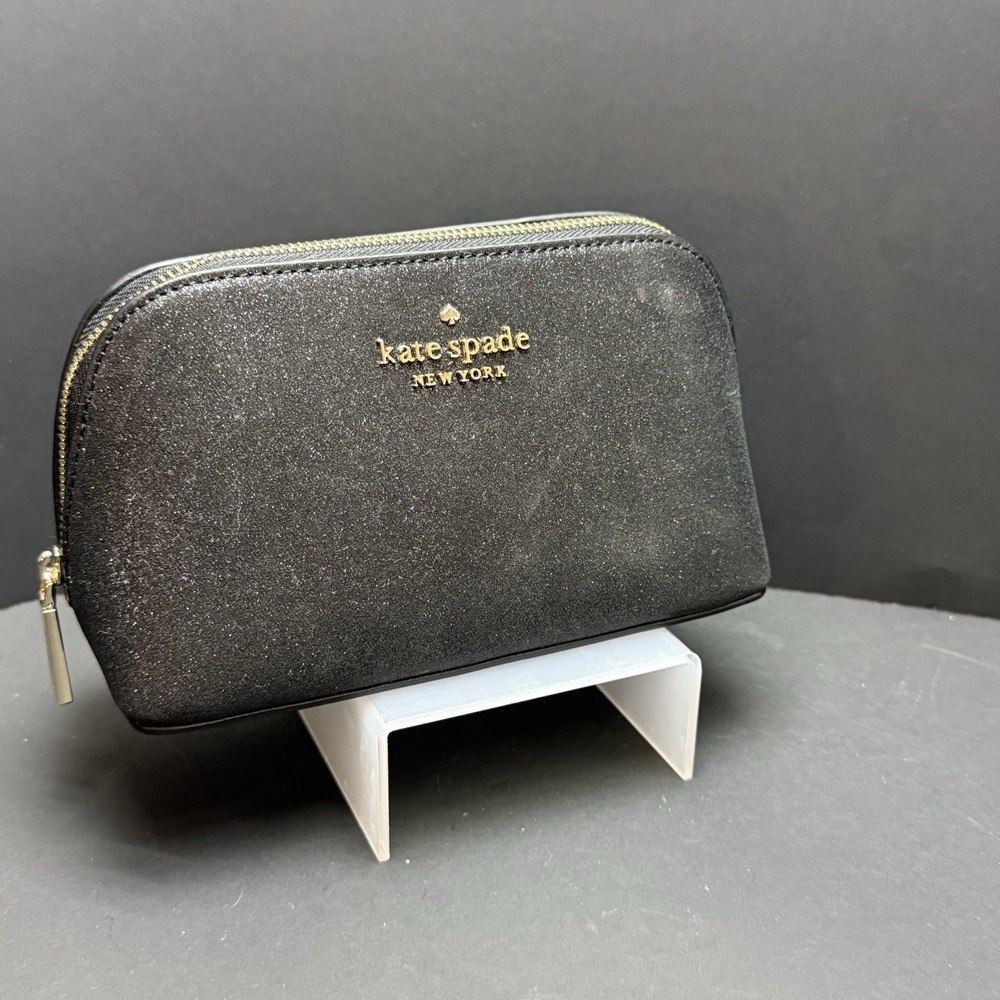 KATE SPADE COSMETIC CASE BLACK SHIMMY GLITTER NEW!